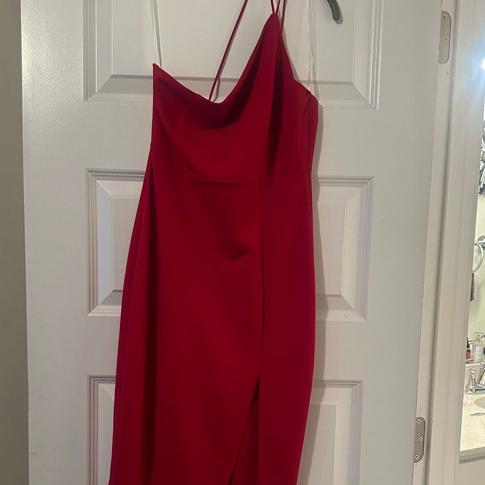 Fashion Nova Red One-Shoulder Cowl Slip Dress